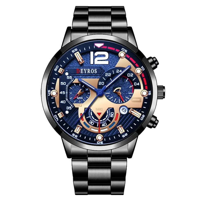 Luxorive LumaSteel Chrono – Men's Luxury Quartz Watch with Calendar & Luminous Display