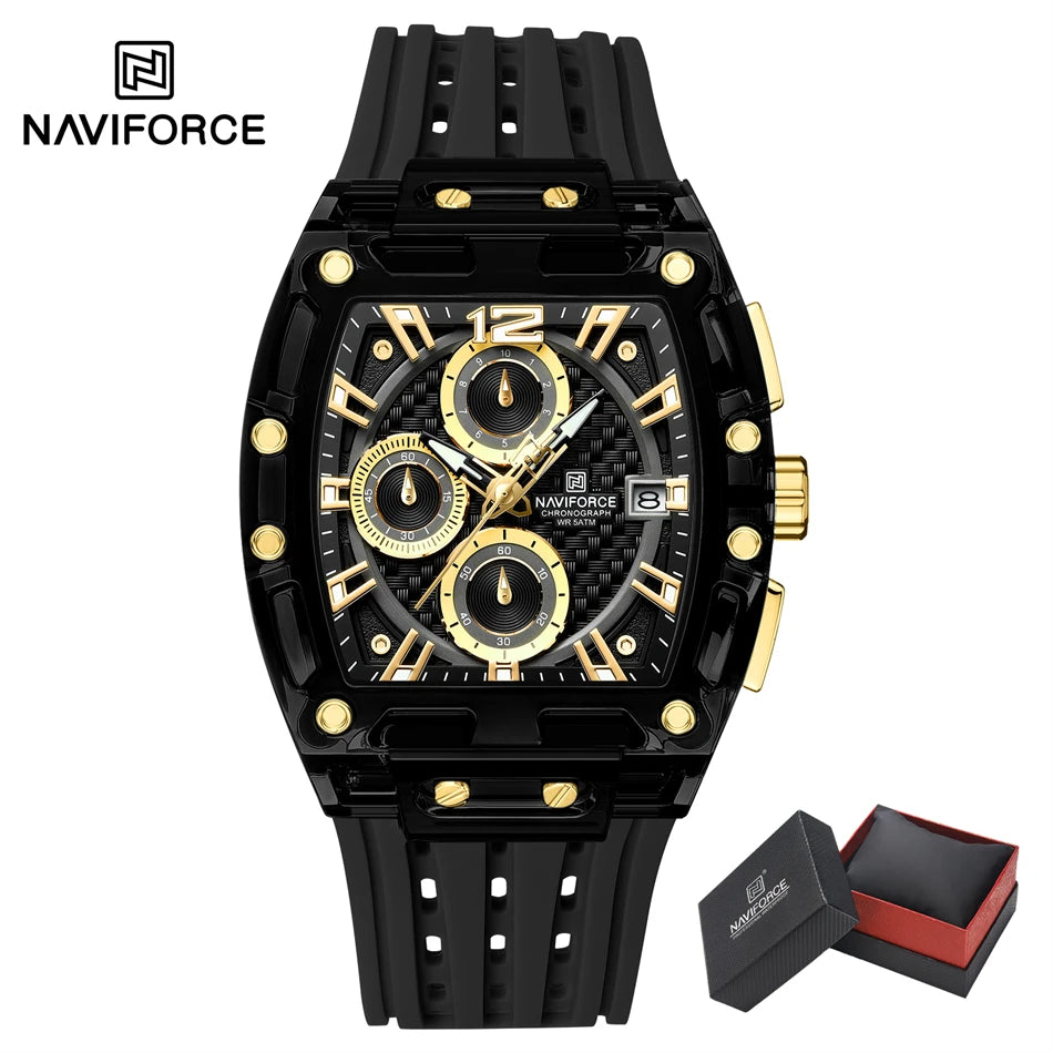 NAVIFORCE Fashion Men Watch Quartz Chronograph Clock 3ATM Waterproof Silicone Band Sports Casual Date Display Male Wristwatches