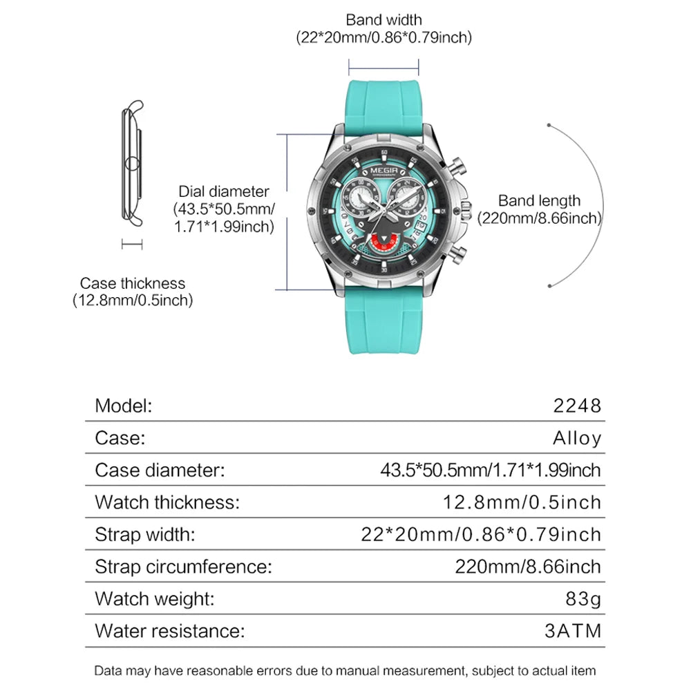 MEGIR Chronograph Men's Watches Top Brand Luxury Original Waterproof Silicone Date Watch for Men Fashion Sport Quartz Wristwatch