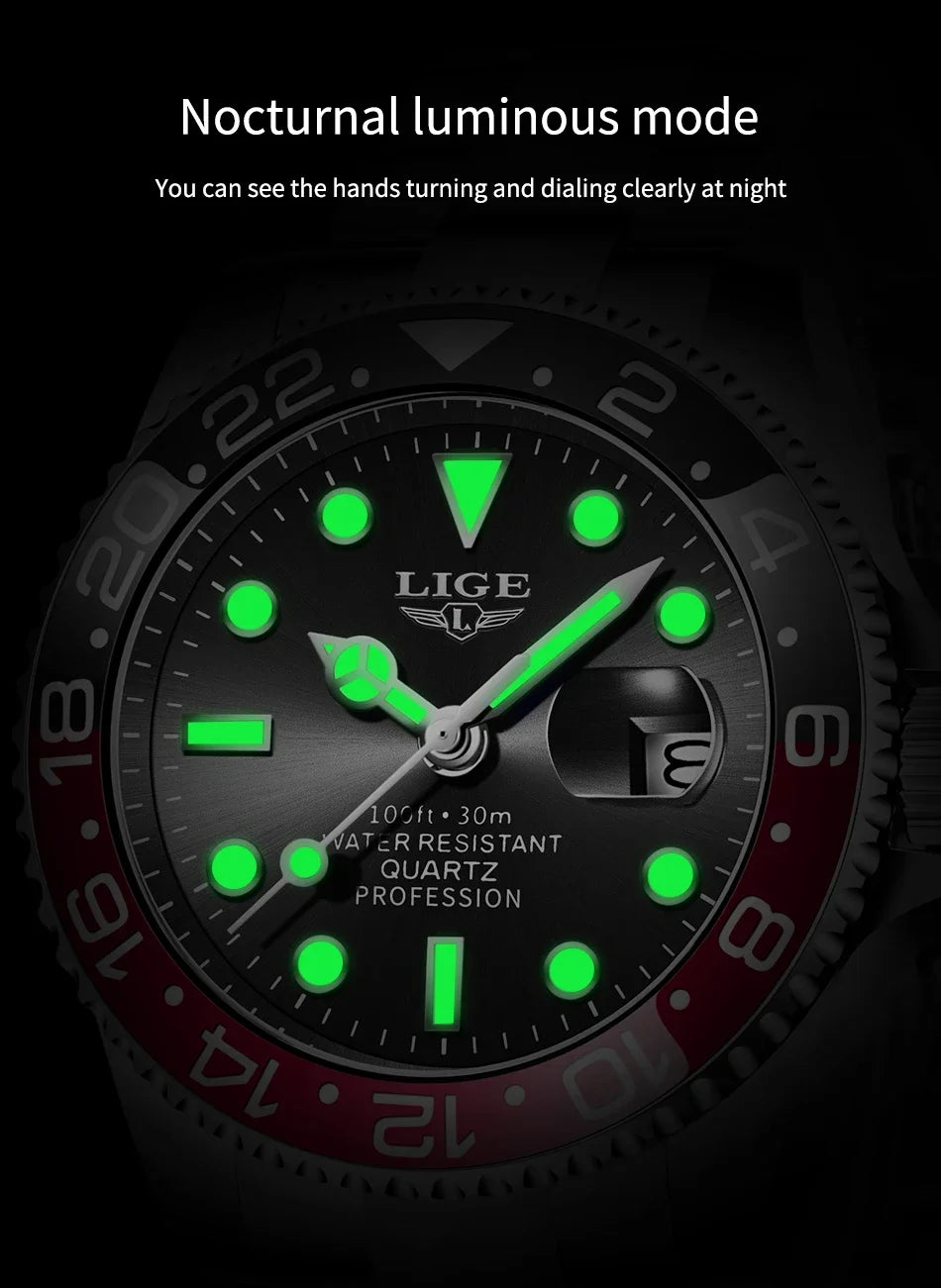 LIGE 2025 — a modern, luxurious men’s quartz wristwatch designed for style, function, and everyday elegance.