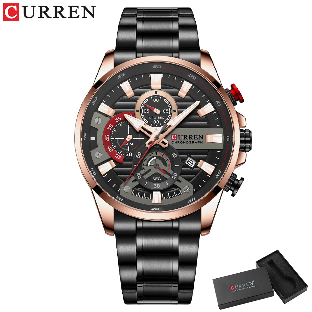 CURREN Men’s Sports Casual Quartz Watch – Stainless Steel Chronograph with Auto Date
