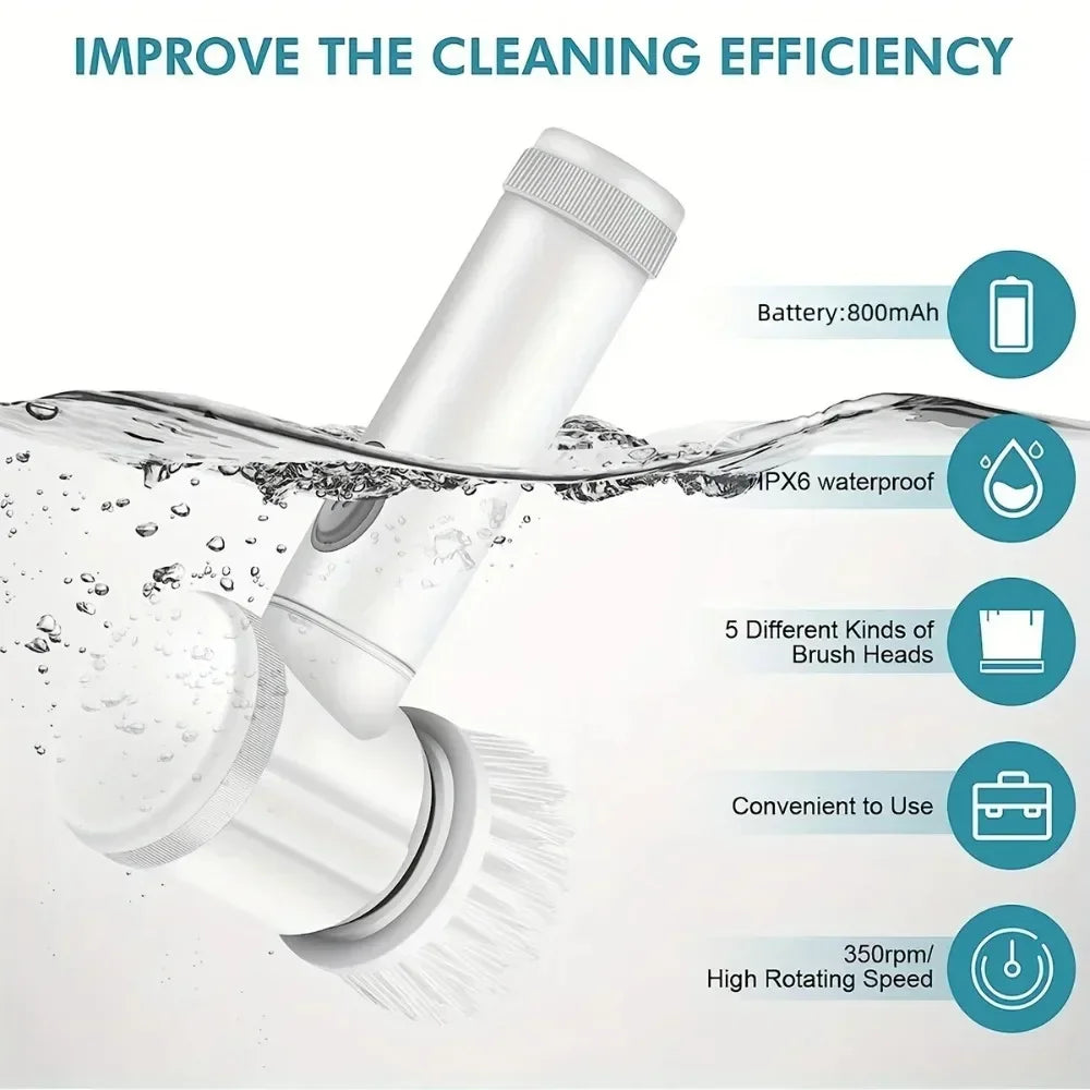 Electric Spin Scrubber with 5 Brush Heads – Bathroom & Home Cleaning Tool