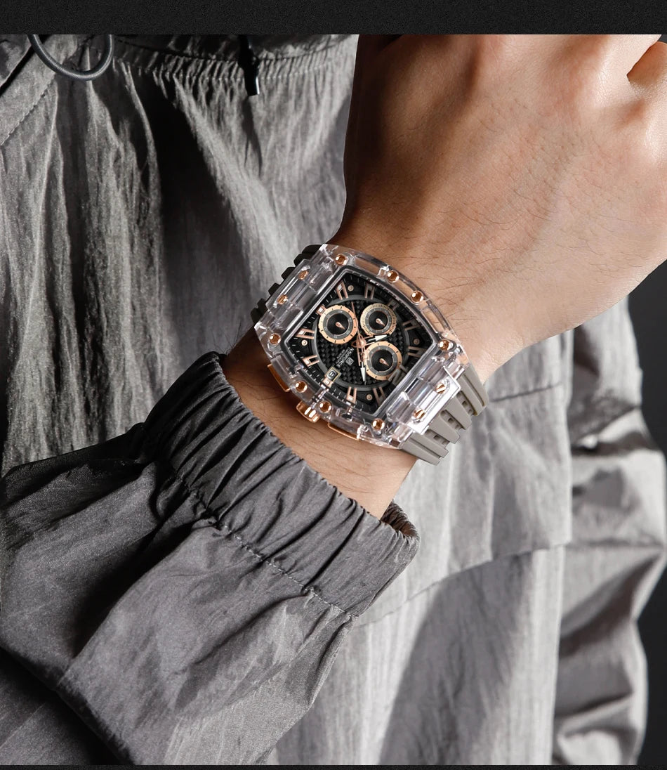 NAVIFORCE 2025 New Design Transparent Tonneau Watch Men Quartz Man Watches Waterproof Luxury Sport Out Door montre homme