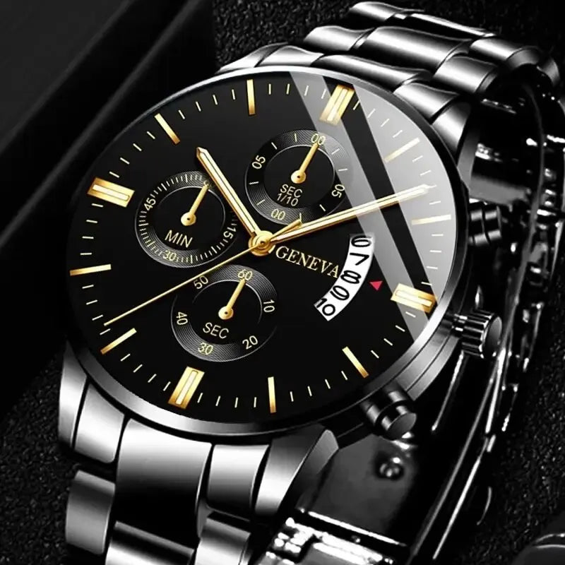 Luxorive SteelLux Business Edition ⌚ – Men's Stainless Steel Quartz Watch with Calendar