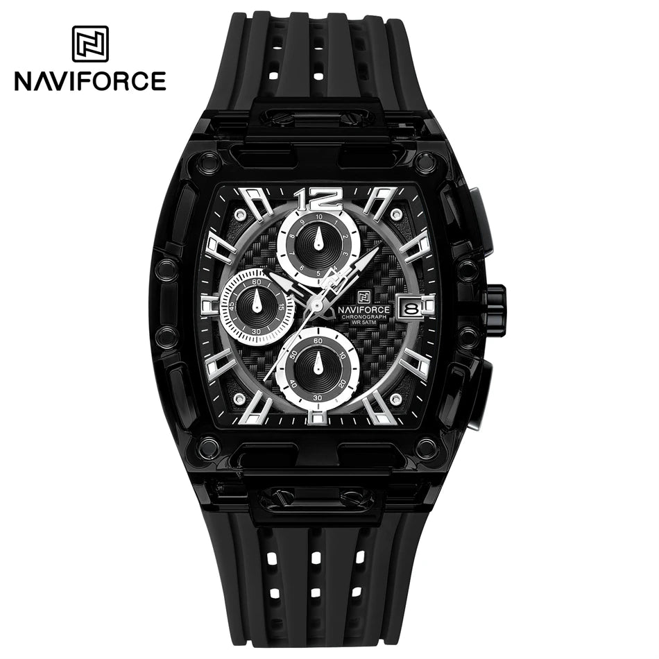 NAVIFORCE Fashion Men Watch Quartz Chronograph Clock 3ATM Waterproof Silicone Band Sports Casual Date Display Male Wristwatches