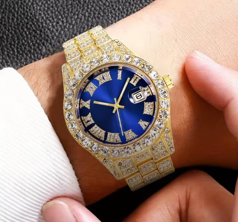 Luxorive IceFlex Retro – Bling Rhinestone Quartz Watch for Men