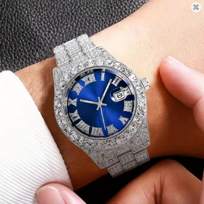 Luxorive IceFlex Retro – Bling Rhinestone Quartz Watch for Men
