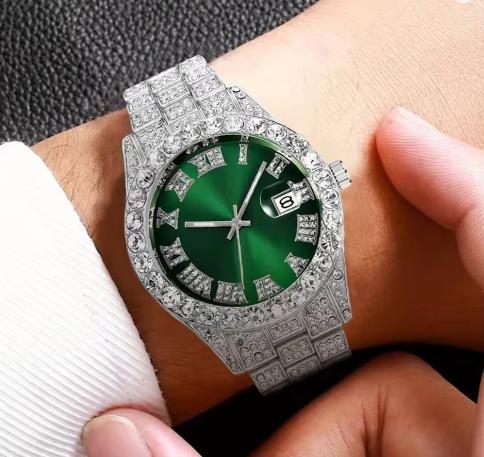 Luxorive IceFlex Retro – Bling Rhinestone Quartz Watch for Men