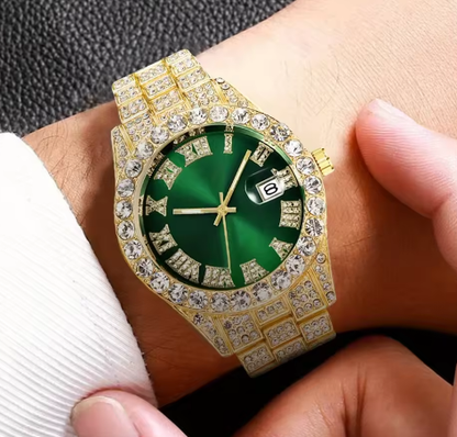 Luxorive IceFlex Retro – Bling Rhinestone Quartz Watch for Men