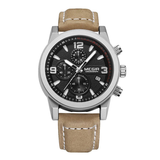 MEGIR Luxury Chronograph Men's Sport Watches Leather Strap Quartz Wristwatch Luminous Casual Male Clock Relogio Masculino 2026