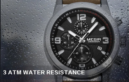 MEGIR Luxury Chronograph Men's Sport Watches Leather Strap Quartz Wristwatch Luminous Casual Male Clock Relogio Masculino 2026