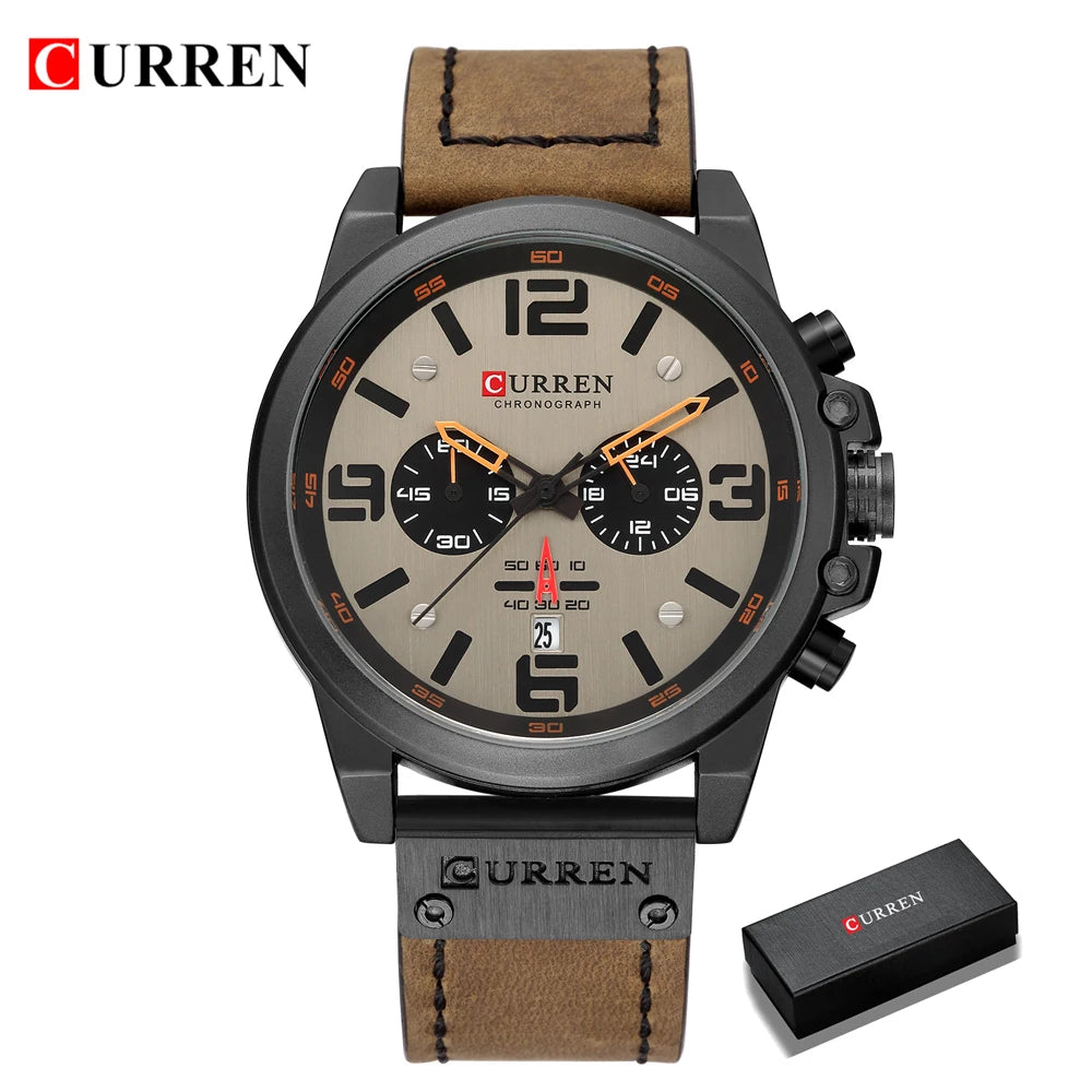 CURREN Luxury Men’s Leather Quartz Watch – Fashion Business Sport Date Display