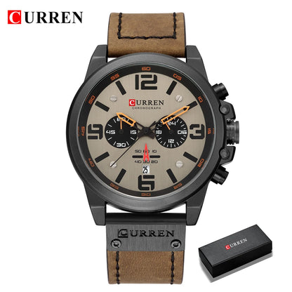 CURREN Luxury Men’s Leather Quartz Watch – Fashion Business Sport Date Display