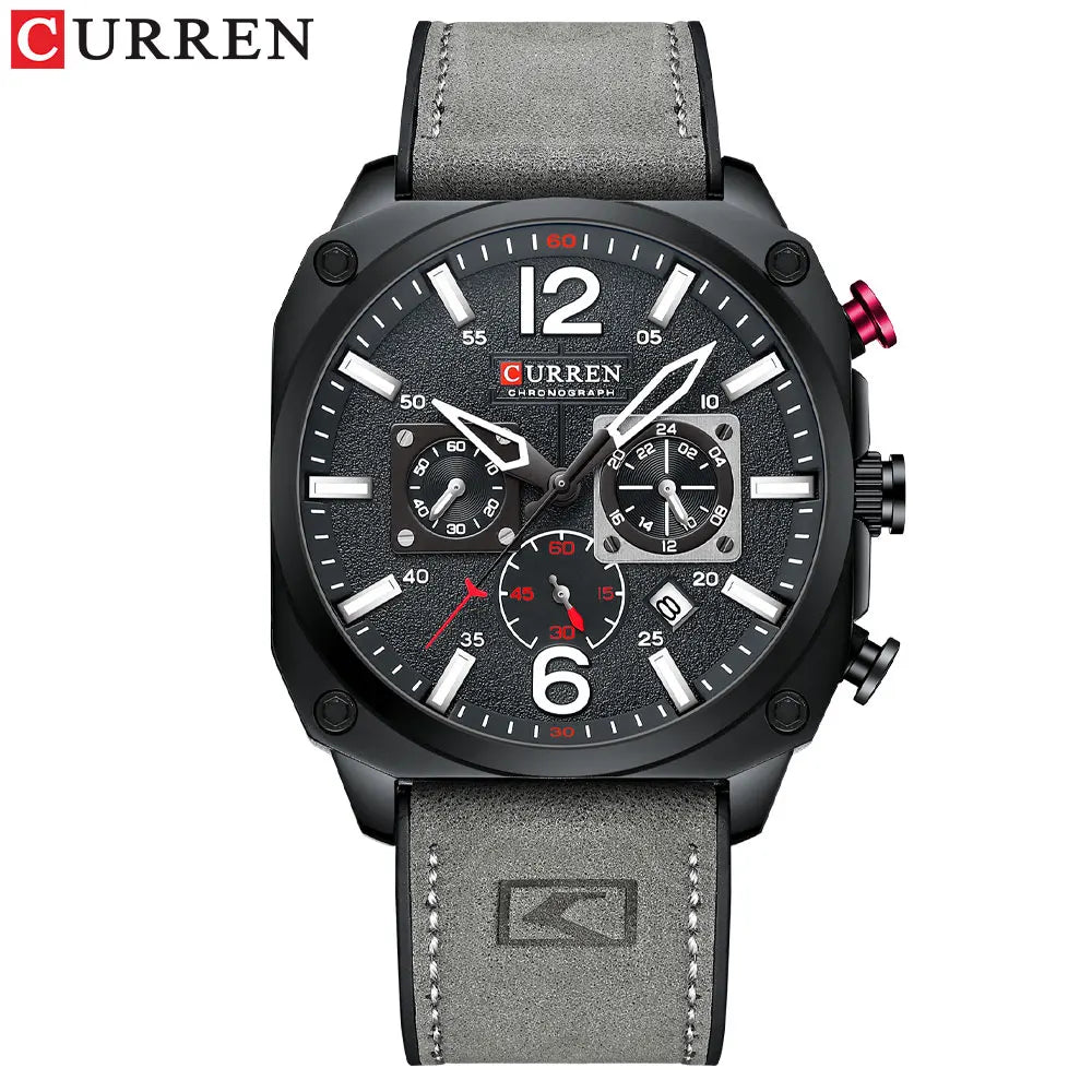 CURREN Men's Waterproof Fashion Quartz Chronograph Watch – Leather Strap, Luminous Calendar