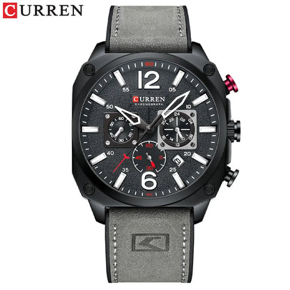 CURREN Men's Waterproof Fashion Quartz Chronograph Watch – Leather Strap, Luminous Calendar