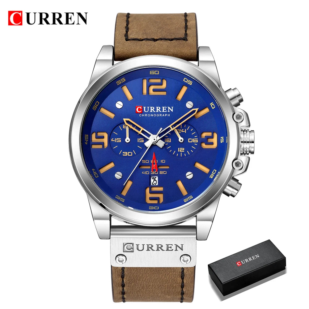 CURREN Luxury Men’s Leather Quartz Watch – Fashion Business Sport Date Display