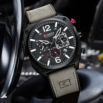 CURREN Men's Waterproof Fashion Quartz Chronograph Watch – Leather Strap, Luminous Calendar