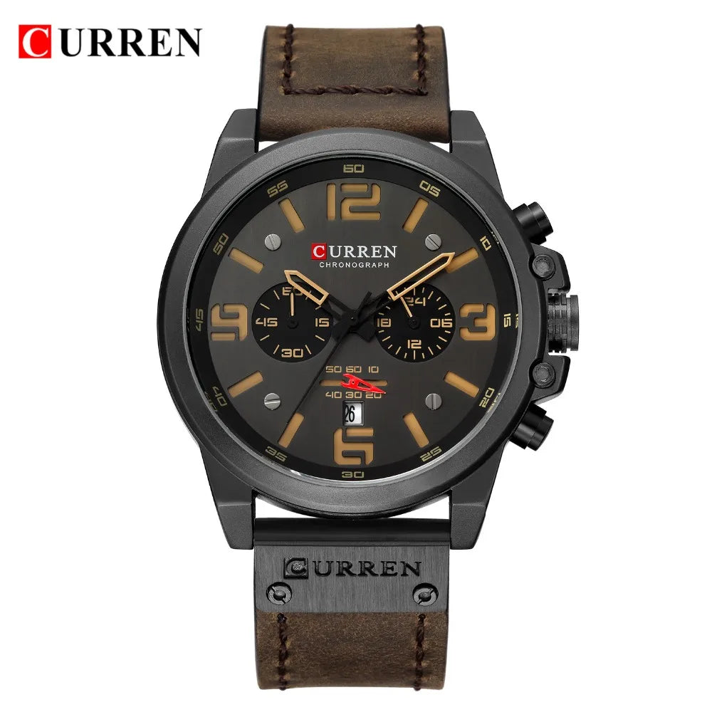 CURREN Luxury Men’s Leather Quartz Watch – Fashion Business Sport Date Display