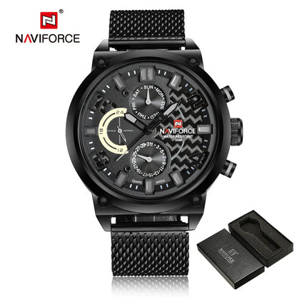 NAVIFORCE Black Luxury Men Watch Fashion Military Sport Man Watches Waterproof Wristwatch Male Creative Clock Masculino Relogio