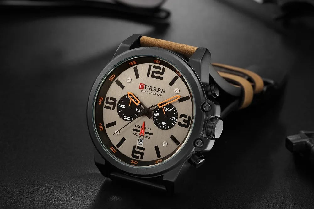 CURREN Luxury Men’s Leather Quartz Watch – Fashion Business Sport Date Display