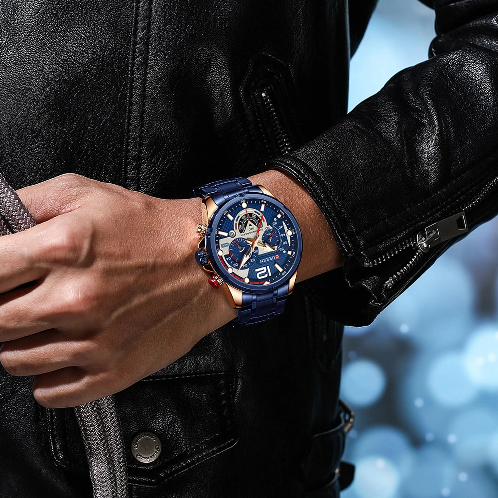 CURREN Men’s Fashion Quartz Sport Watch – Stainless Steel Chronograph with Luminous Dial