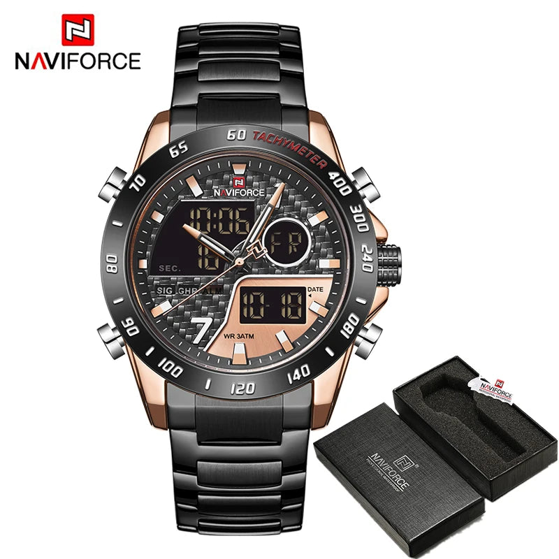 NAVIFORCE Luxury Brand Men's Wrist Watch Military Digital Sport Watches For Man Steel Strap Quartz Clock Male Relogio Masculino