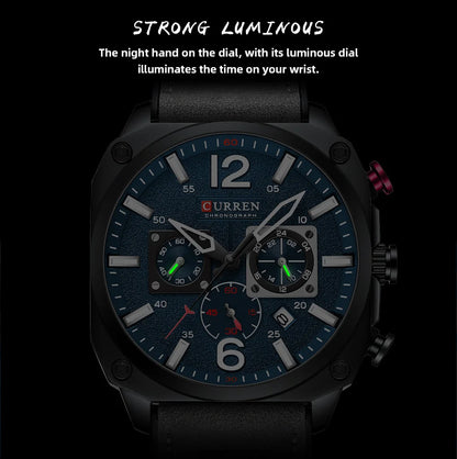 CURREN Men's Waterproof Fashion Quartz Chronograph Watch – Leather Strap, Luminous Calendar