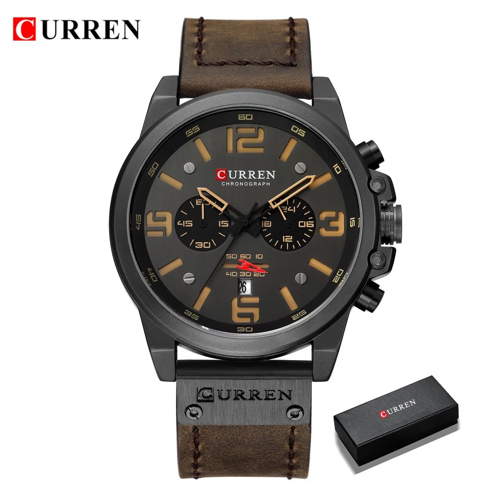 CURREN Luxury Men’s Leather Quartz Watch – Fashion Business Sport Date Display