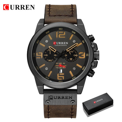 CURREN Luxury Men’s Leather Quartz Watch – Fashion Business Sport Date Display
