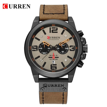 CURREN Luxury Men’s Leather Quartz Watch – Fashion Business Sport Date Display