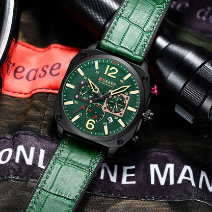 CURREN Men's Waterproof Fashion Quartz Chronograph Watch – Leather Strap, Luminous Calendar