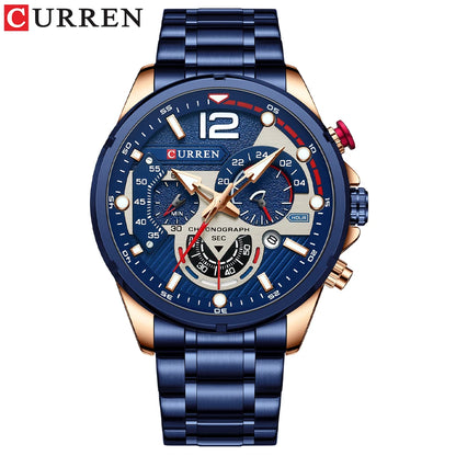 CURREN Men’s Fashion Quartz Sport Watch – Stainless Steel Chronograph with Luminous Dial