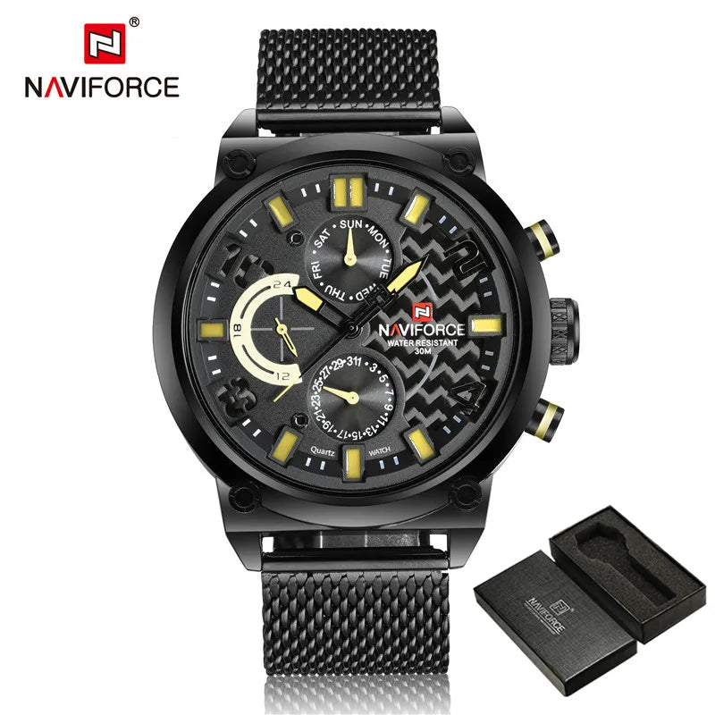 NAVIFORCE Black Luxury Men Watch Fashion Military Sport Man Watches Waterproof Wristwatch Male Creative Clock Masculino Relogio