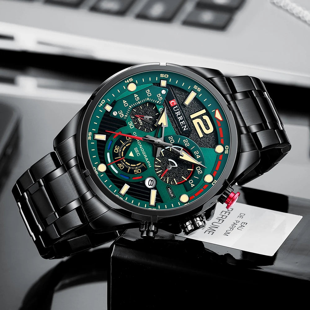CURREN Men’s Fashion Quartz Sport Watch – Stainless Steel Chronograph with Luminous Dial