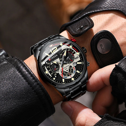 CURREN Men’s Fashion Quartz Sport Watch – Stainless Steel Chronograph with Luminous Dial