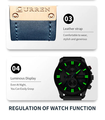 CURREN Men’s Military Waterproof Quartz Sports Watch – Fashion Date Display