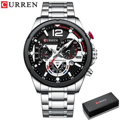 CURREN Men’s Fashion Quartz Sport Watch – Stainless Steel Chronograph with Luminous Dial
