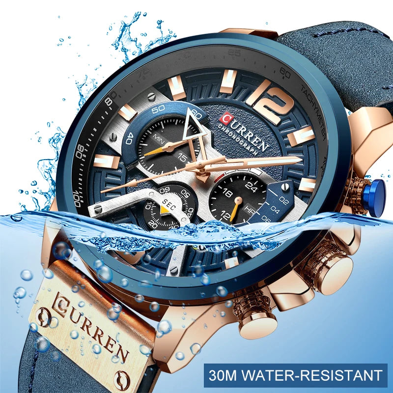 CURREN Luxury Men’s Analog Leather Sports Watch – Military Date Quartz Timepiece