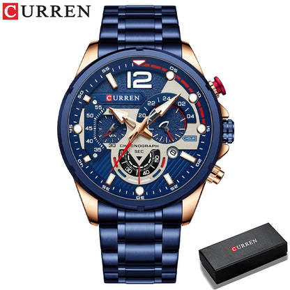 CURREN Men’s Fashion Quartz Sport Watch – Stainless Steel Chronograph with Luminous Dial