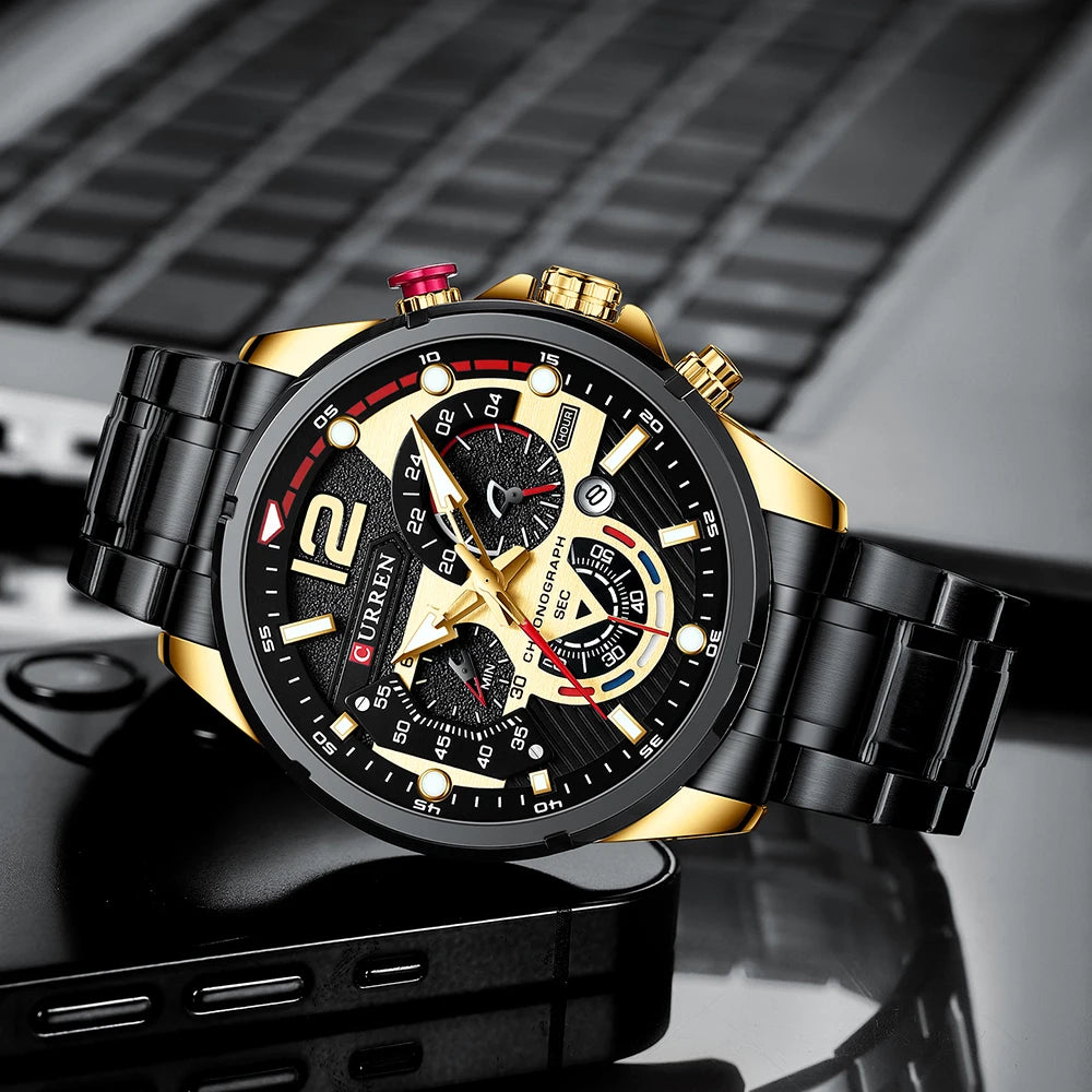 CURREN Men’s Fashion Quartz Sport Watch – Stainless Steel Chronograph with Luminous Dial