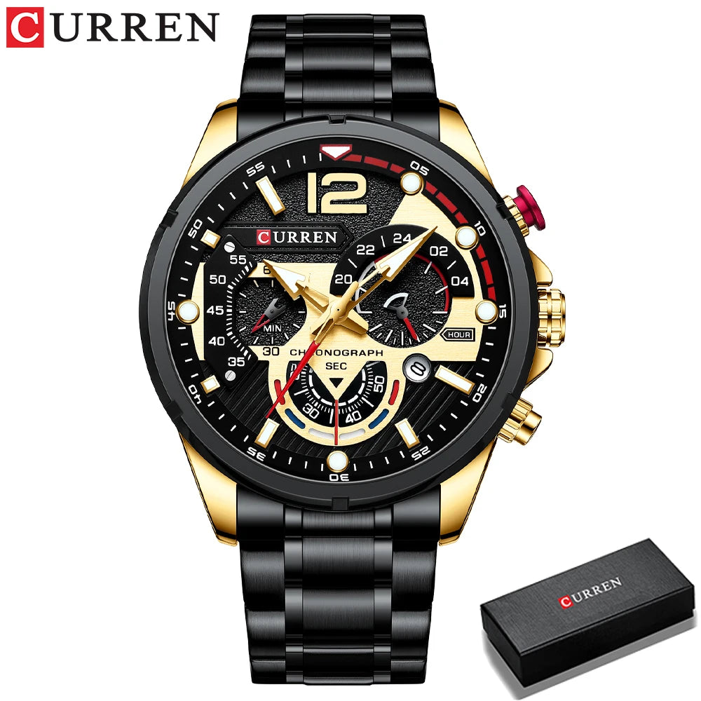 CURREN Men’s Fashion Quartz Sport Watch – Stainless Steel Chronograph with Luminous Dial