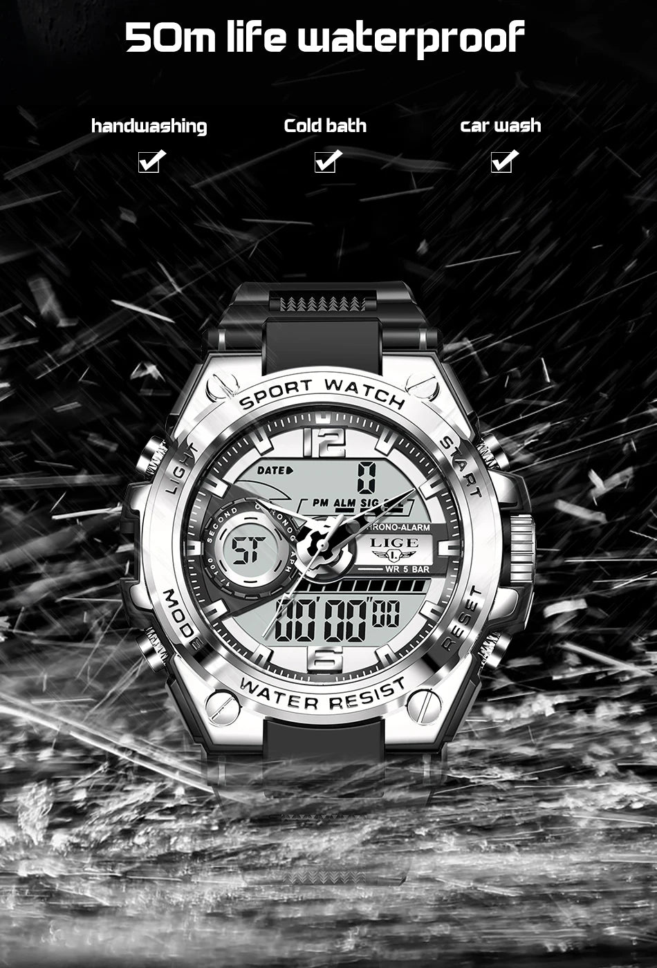 LIGE Military LED Digital Watch – rugged, oversized, and built for adventure.