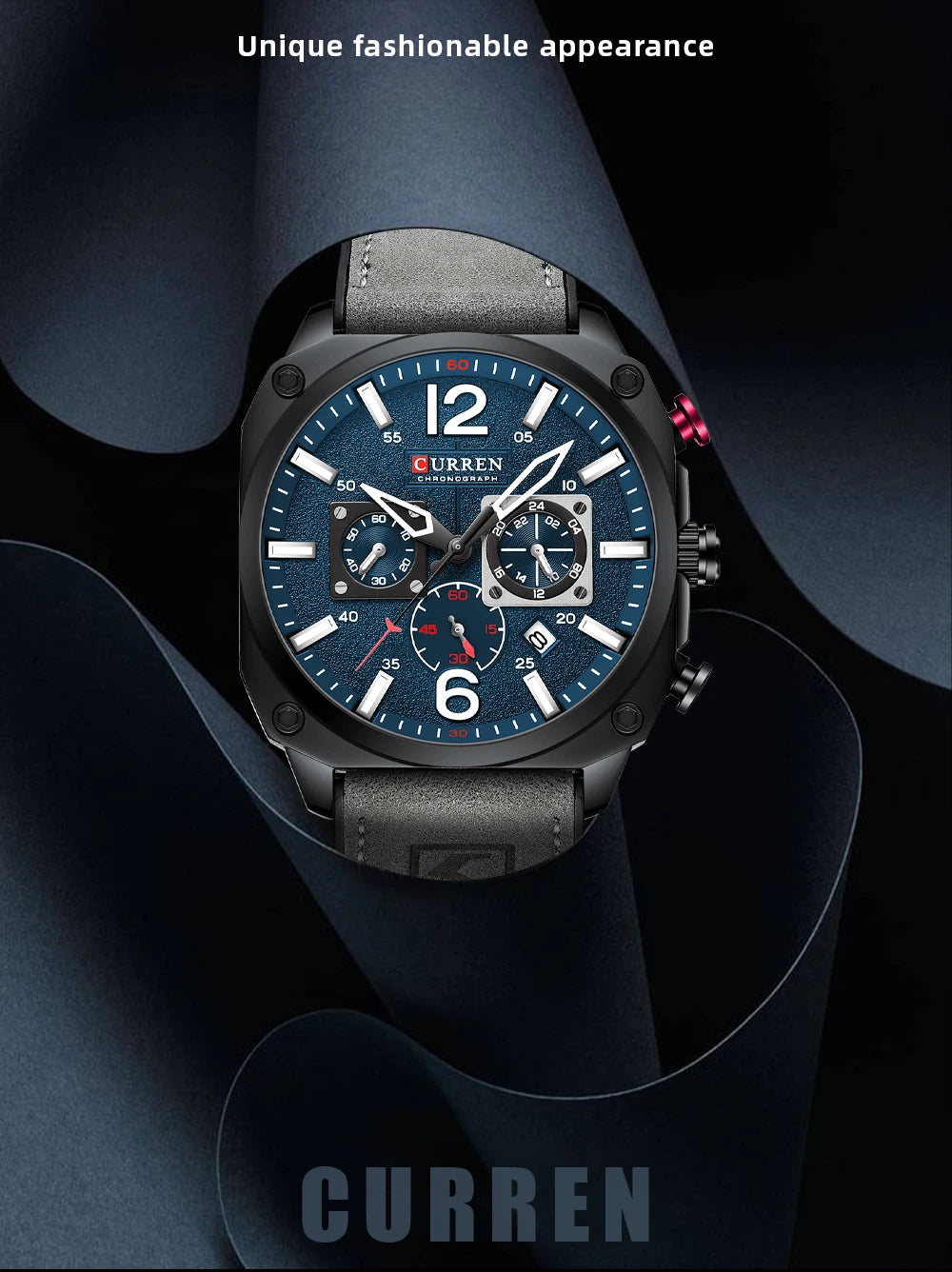 CURREN Men's Waterproof Fashion Quartz Chronograph Watch – Leather Strap, Luminous Calendar