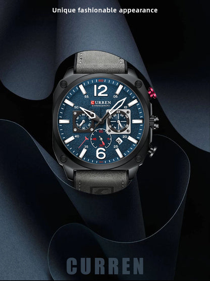 CURREN Men's Waterproof Fashion Quartz Chronograph Watch – Leather Strap, Luminous Calendar