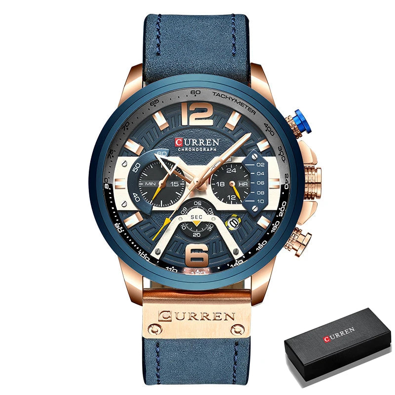 CURREN Luxury Men’s Analog Leather Sports Watch – Military Date Quartz Timepiece