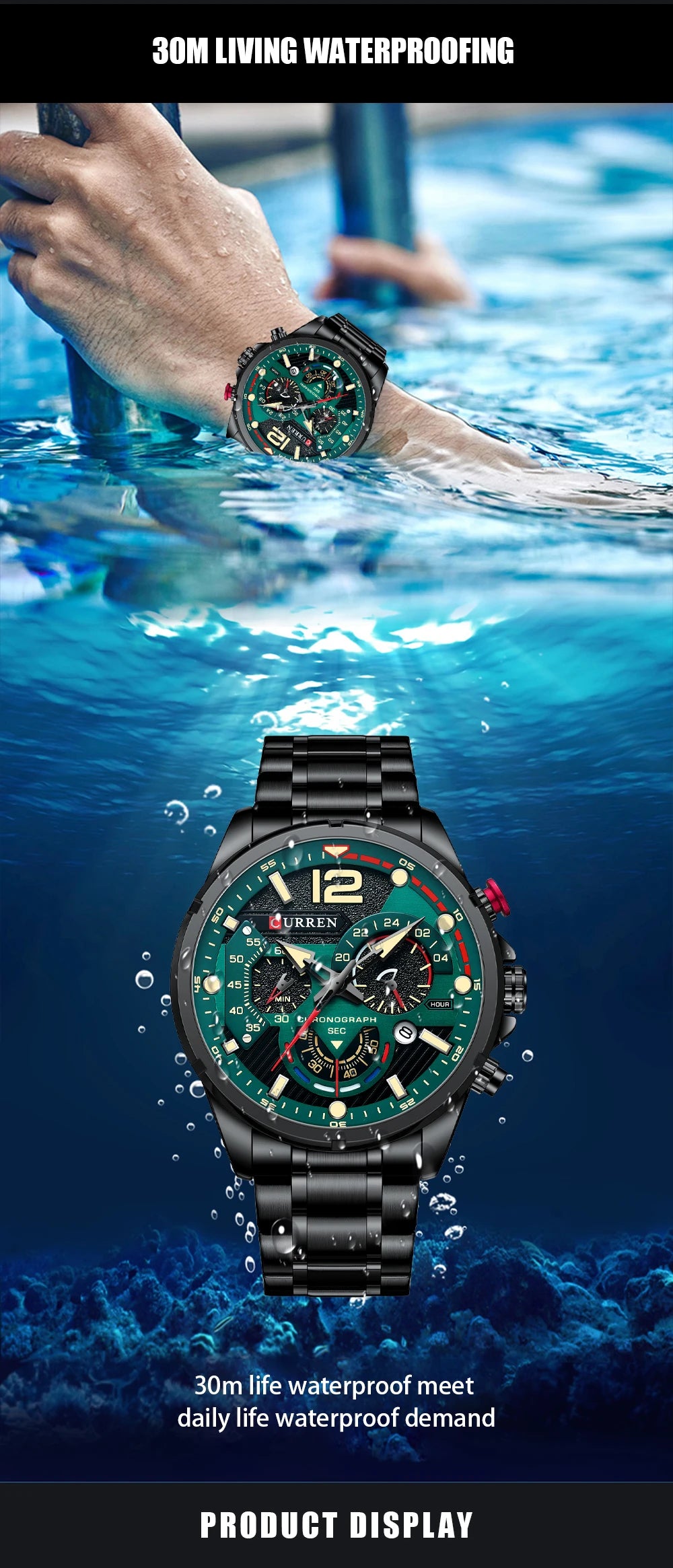 CURREN Men’s Fashion Quartz Sport Watch – Stainless Steel Chronograph with Luminous Dial