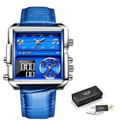 LIGE Men’s Black Steel Digital Dual Display Sports Chronograph – Waterproof Quartz Military Watch