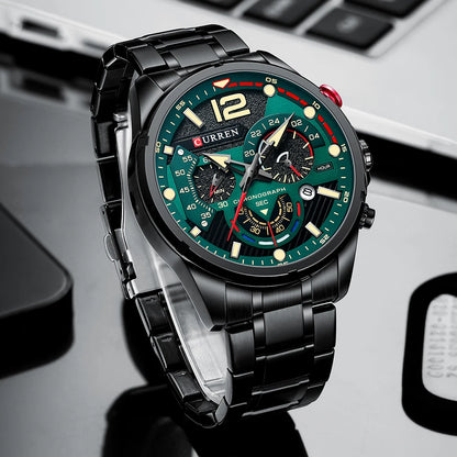 CURREN Men’s Fashion Quartz Sport Watch – Stainless Steel Chronograph with Luminous Dial