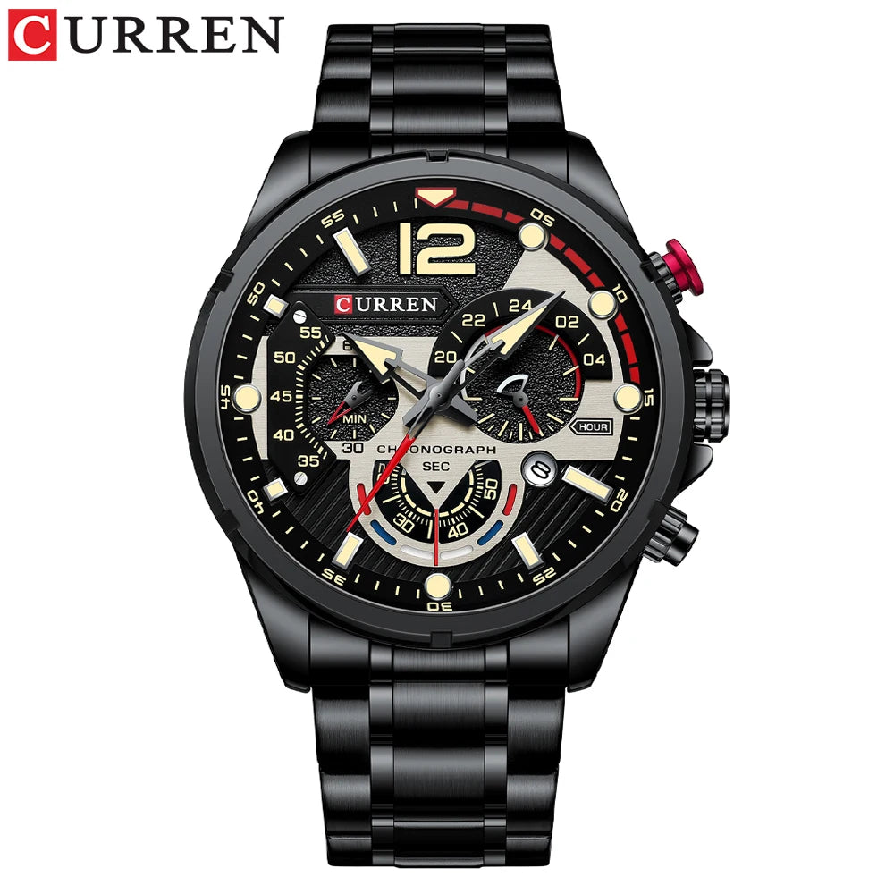 CURREN Men’s Fashion Quartz Sport Watch – Stainless Steel Chronograph with Luminous Dial