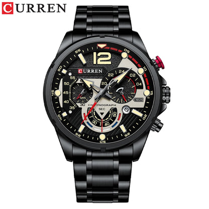 CURREN Men’s Fashion Quartz Sport Watch – Stainless Steel Chronograph with Luminous Dial
